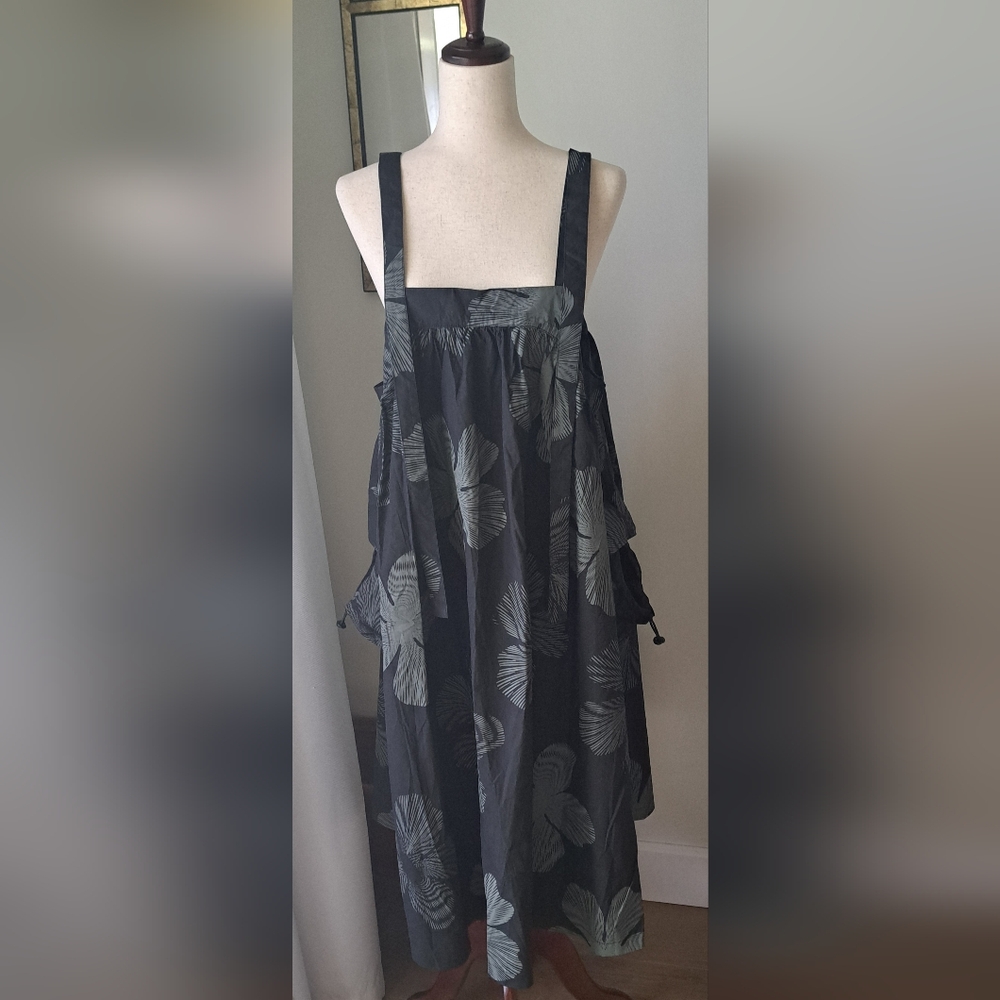 NWT Marigold Shadows "Pallazza" Overall Dress Black Grey Print Pockets One Size